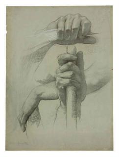 Edwin Howland Blashfield - A study of two hands holding a pole for the mural in the Mahoning Court House, Youngstown, Ohio