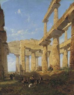 Edwin L. Meadows - Travelers Resting at the Great Temple at Paestum
