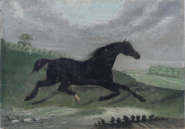 Edwin Loder of Bath - A black horse trotting through the landscape