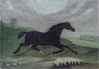 Edwin Loder of Bath - A black horse trotting through the landscape