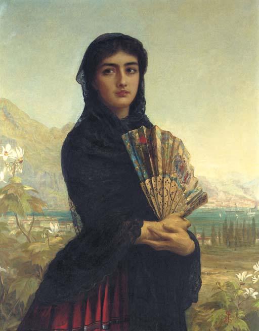 Edwin Long R.A. - Gibraltar; From The Series \'Daughters Of Our Empire\'  High On The Rock That Fronts The Sea Stands Alone Our Fortress Key Lady Of The Southern Main