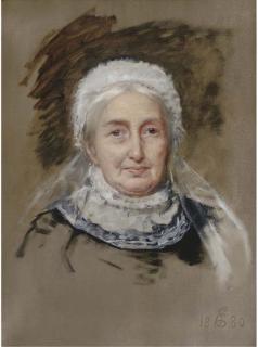 Edwin Long, R.A. - Portrait of Mrs Allhusen, Head-And-Shoulders, In A Lace Bonnet