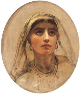 Edwin Long, R.A. - Study of the head of an Arab girl