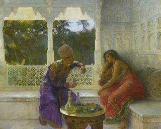 Edwin Lord Weeks - American figures In An Interior With Garden Of Palms Beyond