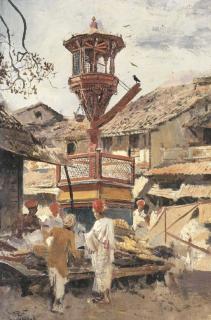 Edwin Lord Weeks - Birdhouse and Market-Ahmedabad, India
