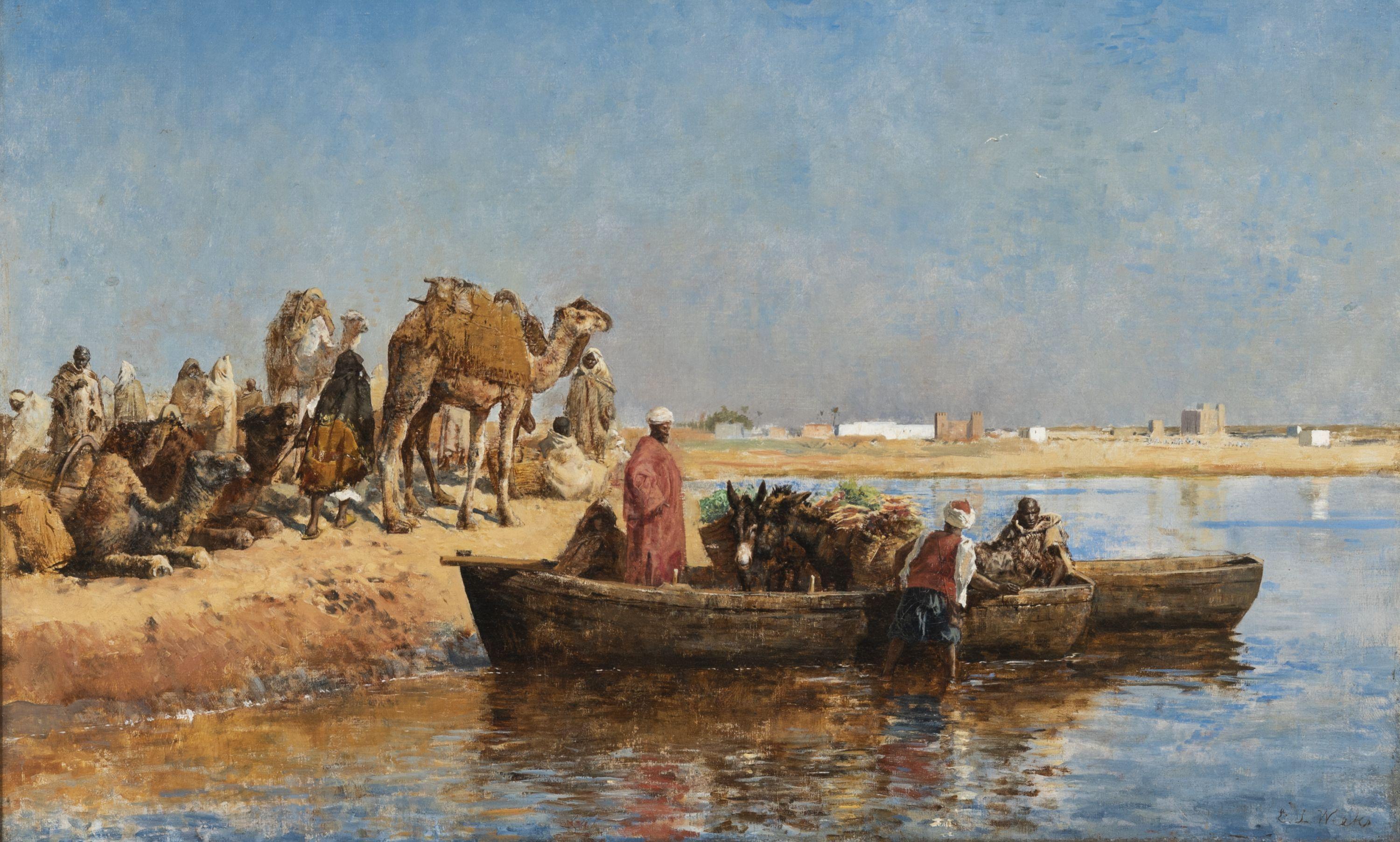 Edwin Lord Weeks - Loading the Camels, Salé, Morocco, alternately titled Along the Nile and Loading in the Donkeys, Near East