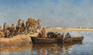 Edwin Lord Weeks - Loading the Camels, Salé, Morocco, alternately titled Along the Nile and Loading in the Donkeys, Near East