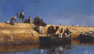 Edwin Lord Weeks - Un embarquement de chameaux sur la plage de Salé, Maroc