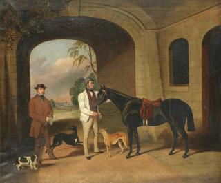 Edwin M. Fox - A Gentleman With His Horse, Groom And Dogs