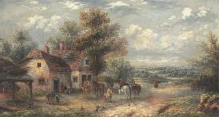 Edwin Masters - Figures Before A Cottage