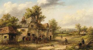 Edwin Masters - Figures before an inn