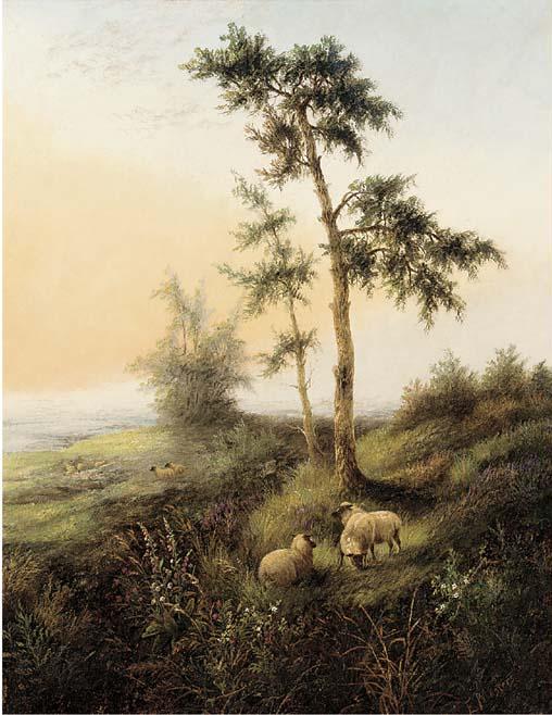 Edwin Masters - Sheep grazing under a pine; and Sheep in an extensive landscape