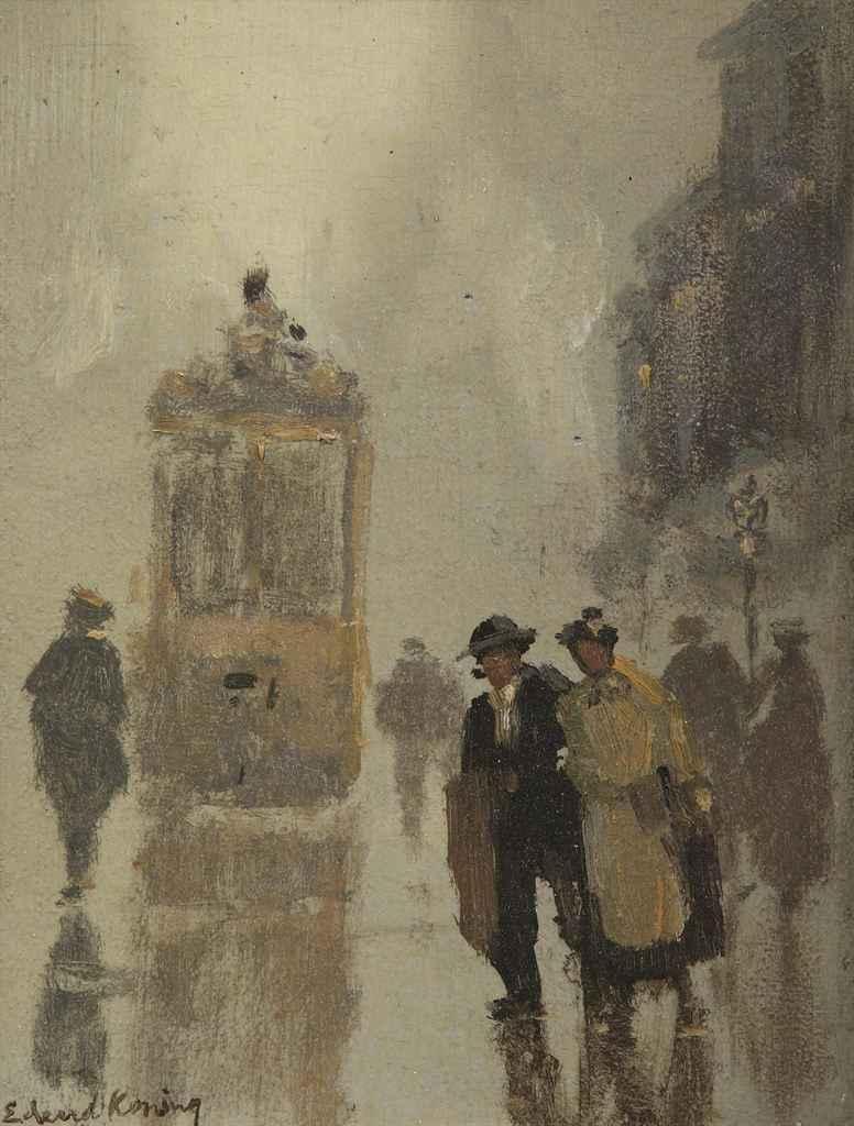 Edzard Willem Koning - A street scene with a tram