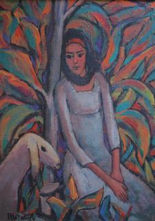 Effat Nagui - Egyptian untitled (Girl With Her Goat)