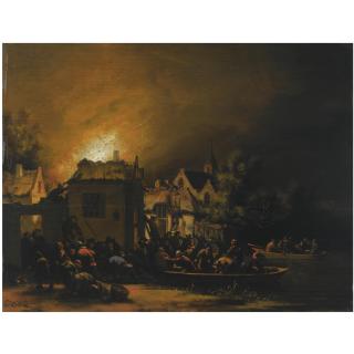 Egbert Lievensz. van der Poel - A Fire In A Village At Night With Villagers Trying To Extinguish It