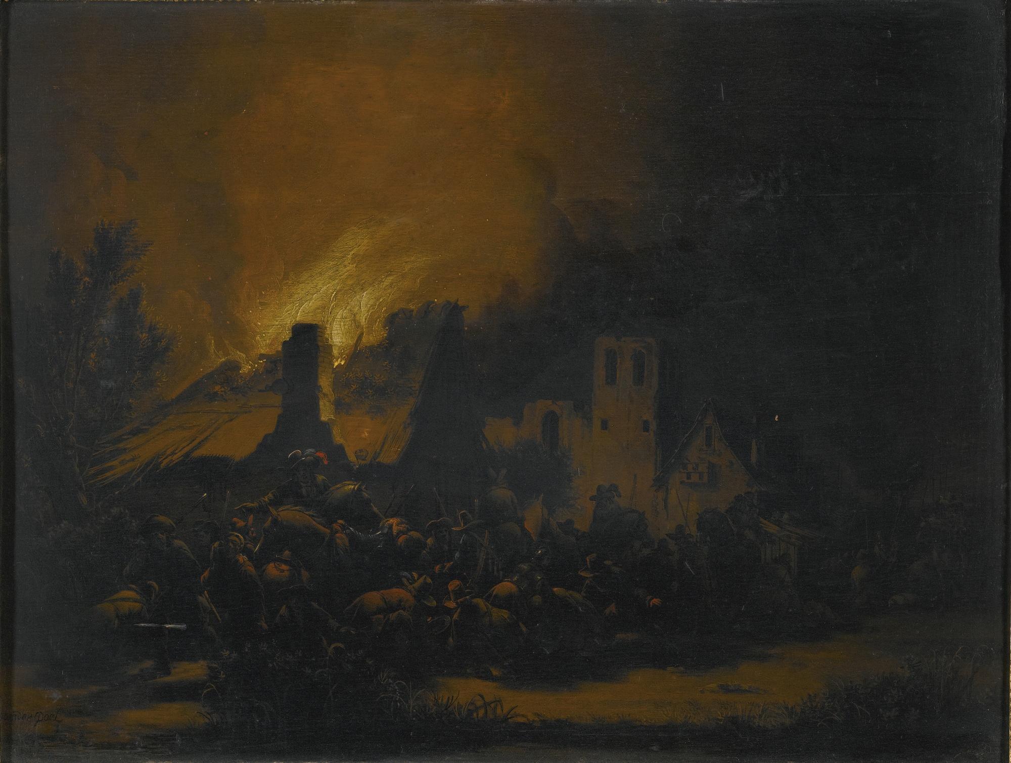 Egbert Lievensz. Van Der Poel - A Fire In A Village At Night