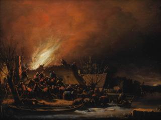 Egbert Lievensz. van der Poel - A fire in a village at night