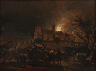 Egbert Lievensz. Van Der Poel - A fire in a village at night