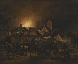 Egbert Lievensz. Van Der Poel - A Night Scene With A Fire In A Village