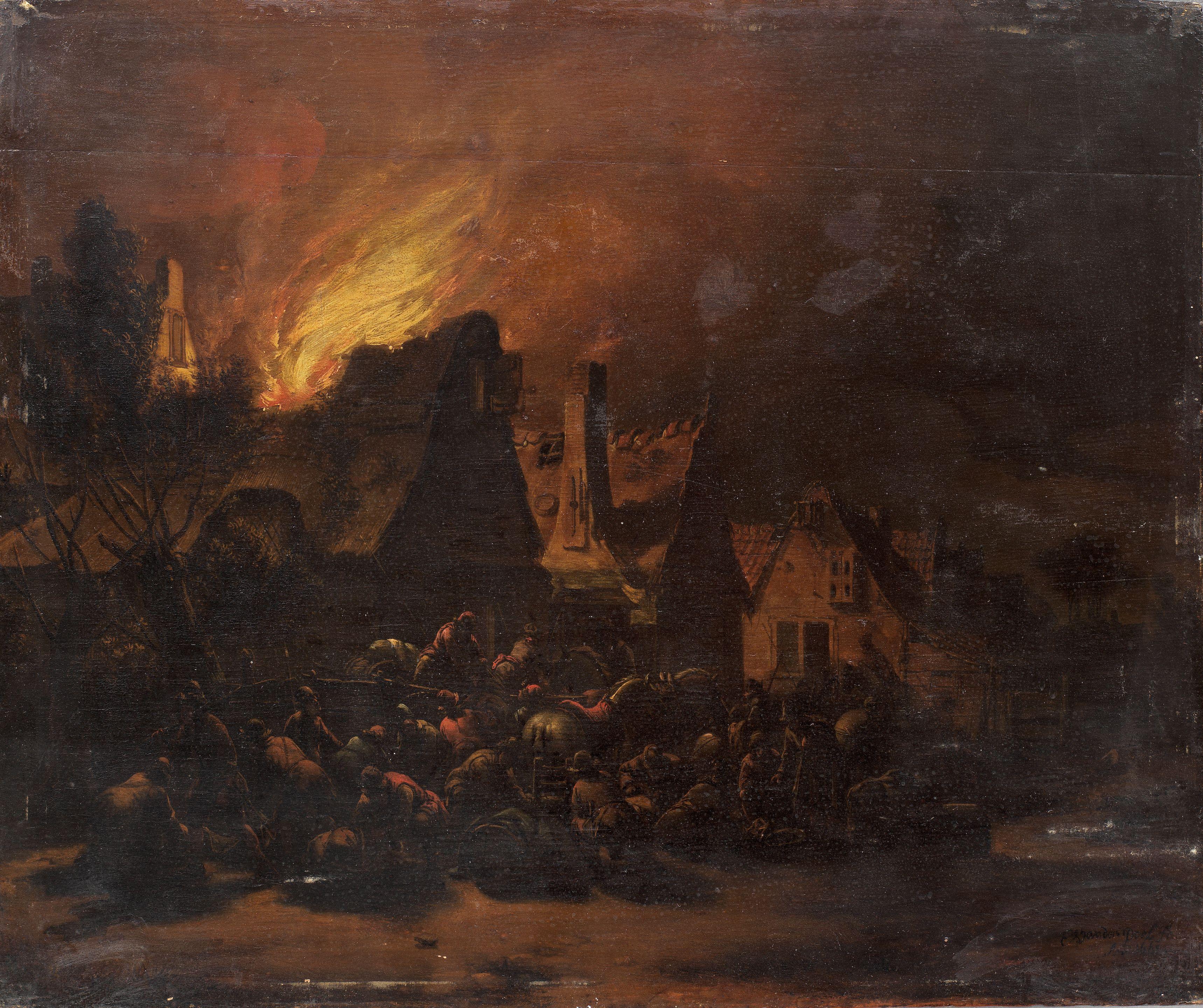 Egbert Lievensz. van der Poel - Bandits before a burning village unframed