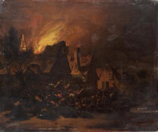 Egbert Lievensz. van der Poel - Bandits before a burning village unframed