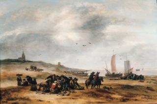 Egbert Lievensz. Van Der Poel - Fish displayed for sale on the beach Scheveningen