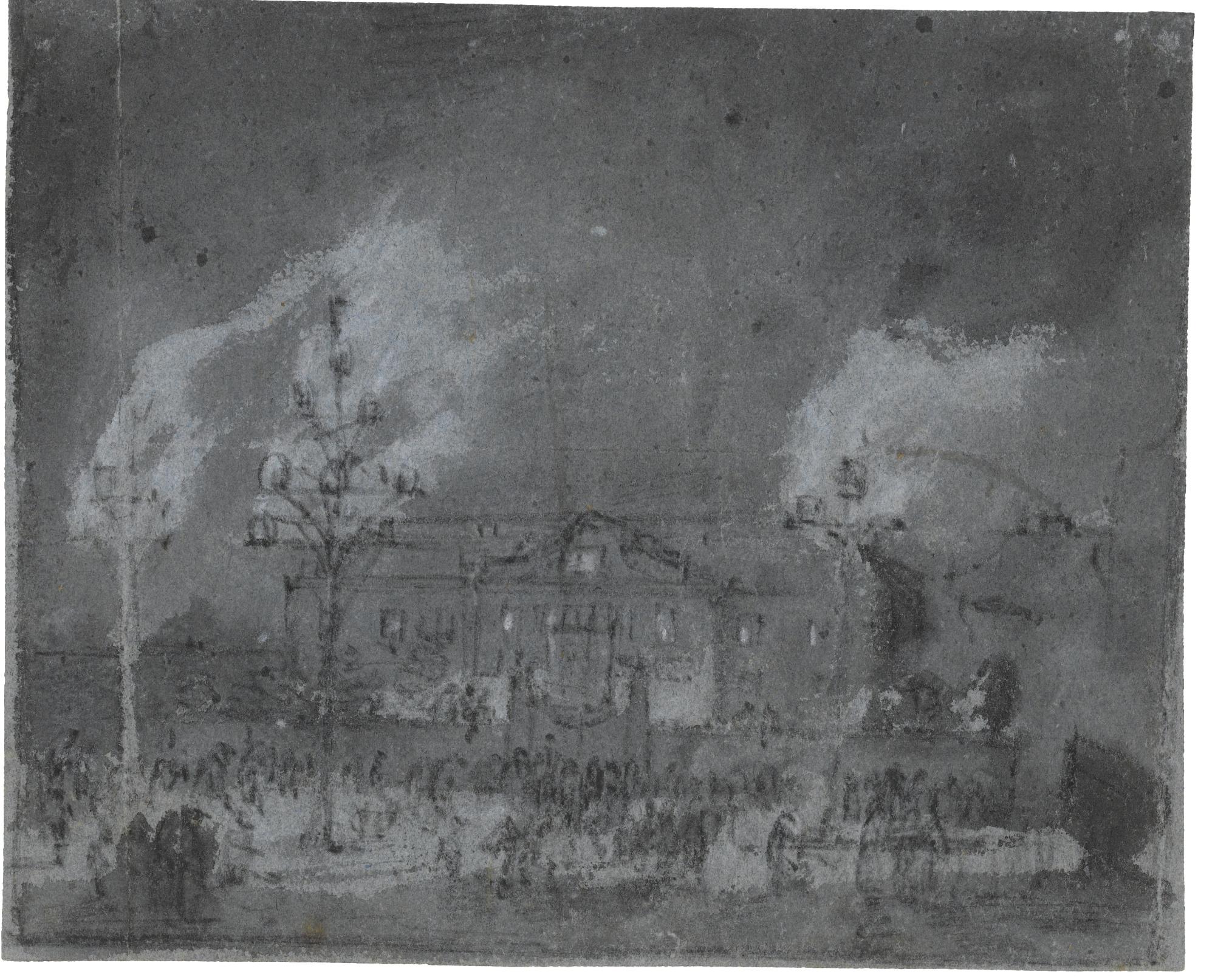 Egbert Lievensz. van der Poel - Recto: Fireworks Before A Grand House; Verso: View Of Greenwich