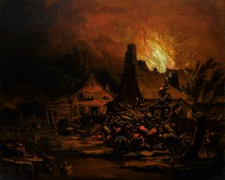 Egbert Lievensz. Van Der Poel - Villagers Putting Out A Cottage Fire At Night