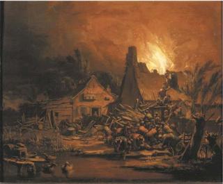 Egbert Lievensz. Van Der Poel - Villagers putting out a cottage fire at night