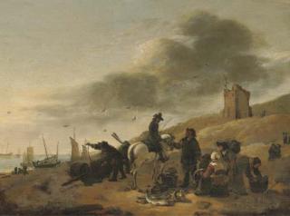 Egbert Lievensz. van derPoel - A Horseman Conversing With Fisherfolk On A Beach