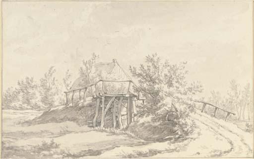 Egbert van Drielst - A Landscape With A Wooden Bridge Near A Farmhouse Between Wijk And Koekange