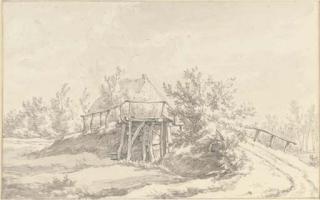 Egbert van Drielst - A Landscape With A Wooden Bridge Near A Farmhouse Between Wijk And Koekange