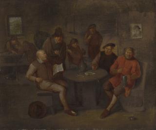 Egbert Van Heemskerck I - A group of figures carousing in an inn