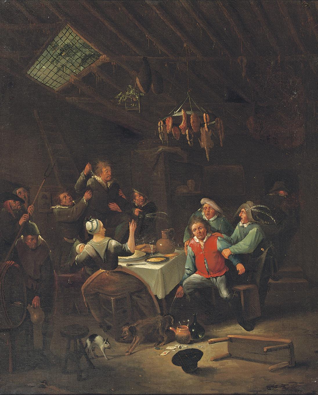 Egbert Van Heemskerck II - A peasant brawl in an interior