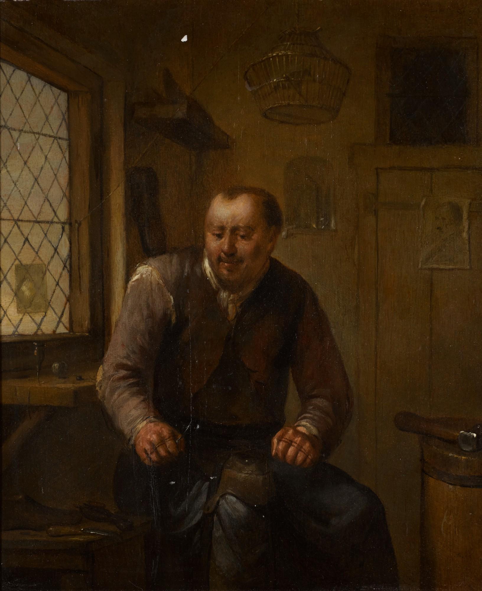 Egbert Van Heemskerck The Elder - A Cobbler At His Workbench