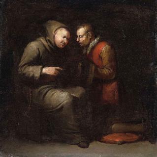 Egbert van Heemskerk II - A monk listening to the confession of a kneeling man