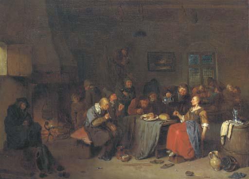 Egbert van Heemskerk II - Peasants smoking, drinking and playing cards in a tavern