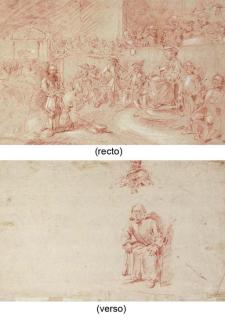 Egbert van Heemskerk - Two figures brought before a judge in a crowded courtroom