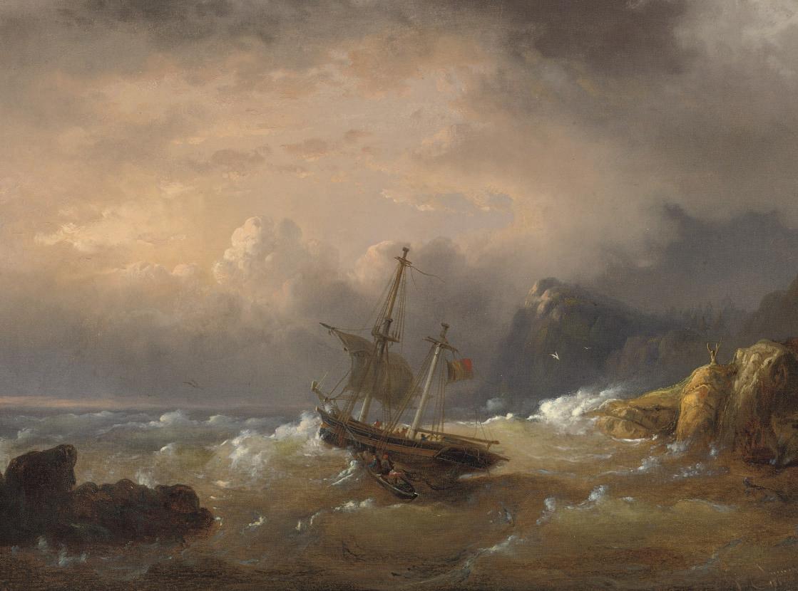 Egidius Linnig - A sailing vessel off a rocky coast