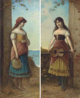 Egisto Ferroni - The Tambourine Girl; And The Guitar Player