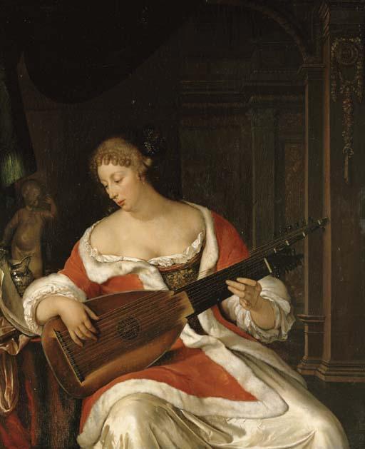 Eglon Hendrick van der Neer - A Lady Playing A Lute In An Interior