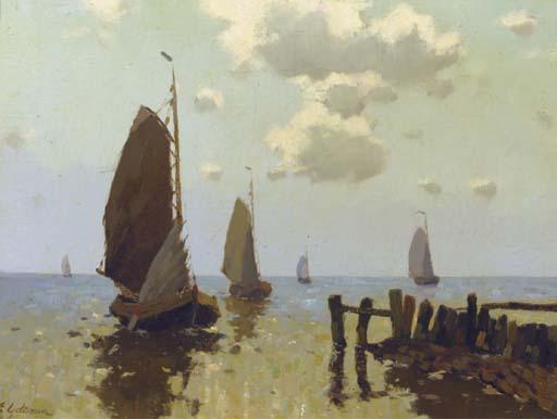 Egnatius Ydema - Haven Hindeloopen: Sailing Vessels Near The Harbour Entrance of Hindeloopen