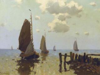 Egnatius Ydema - Haven Hindeloopen: Sailing Vessels Near The Harbour Entrance of Hindeloopen