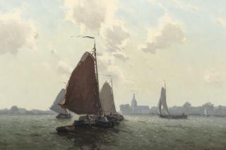 Egnatius Ydema - Sailing Boats On The River The Zwarte Water, Hasselt