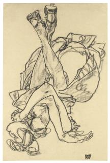 Egon Schiele - Am Rücken Liegendes Mädchen Mit Überkreuzten Armen Und Beinen (Girl Lying On Her Back With Crossed Arms And Legs)