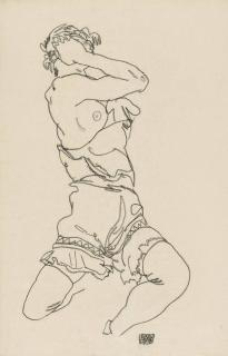 Egon Schiele - Auf der Ferse sitzende Frau