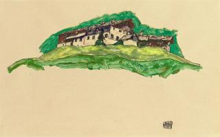 Egon Schiele - Berglandschaft (Tiroler Bauernhof)