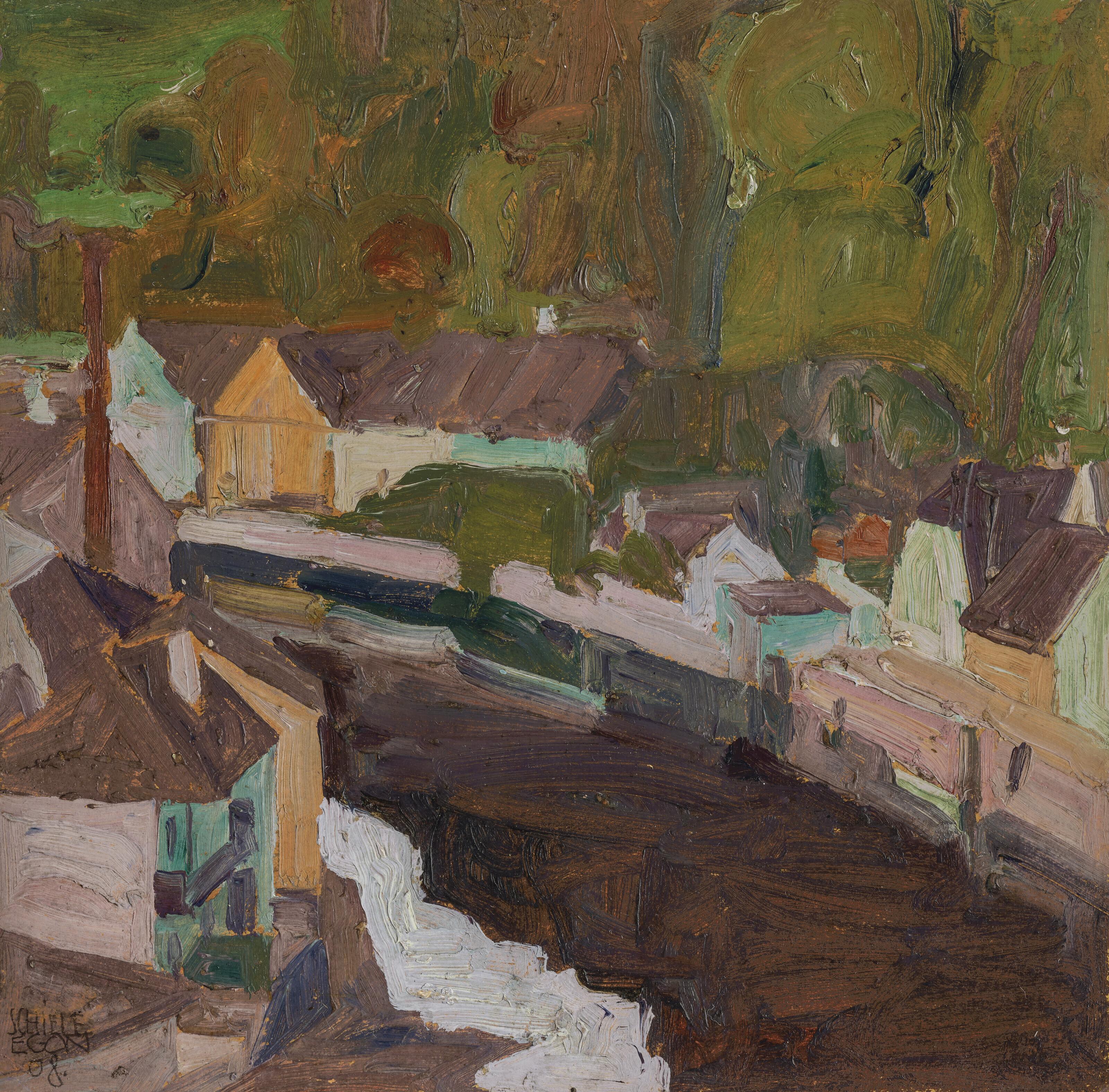 Egon Schiele - Dorf am Fluss II