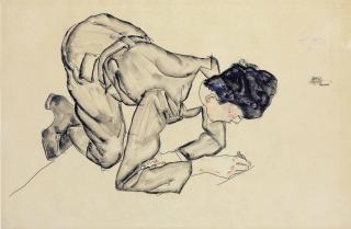Egon Schiele - Erich Lederer, Drawing On The Floor (Recto); Erich Lederer In Profile, Hand To Head (Verso)