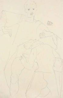Egon Schiele - Erotische Szene (Selbstporträt)